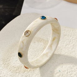 (404) Непрозрачное AB Кислое яблоко Браслеты из смолы для женщин, со стразами, цветочный белый, 5/8 дюйм (1.65 см), внутренний диаметр: 2-1/2 дюйм (6.5 см)