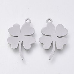 Stainless Steel Color 201 Stainless Steel Pendants, Laser Cut Pendants, Clover, Stainless Steel Color, 19.5x12.5x1mm, Hole: 1.2mm
