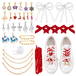 (52) Непрозрачная лаванда 40шт. подвески для обуви из искусственного жемчуга из сплава и пластика, а также алюминиевые цепочки и шнурки для ремешков для ботинок и наборы железных брошей, Сплав с застежками когтя омара, разноцветные, 28~170 мм