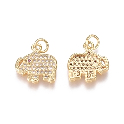 Золотой Латунные микропаве прозрачные кубические циркониевые подвески, с прыжковых колец, слон, золотые, 13.5x12.5x2 мм, Перейти кольцо: 4.5x0.7 мм, внутренний диаметр: 3 мм