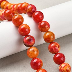 Orange Natural Multi-Color Agate Beads Strands, Dyed & Heated, Round, Orange, 14mm, Hole: 1.5mm, about 28pcs/strand, 15.31''(38.9cm)