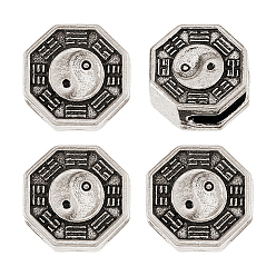 Античное Серебро 4шт. латунные европейские бусины, бусины с большим отверстием, античное серебро, 14x14x7 мм, отверстие : 11x3.2 мм