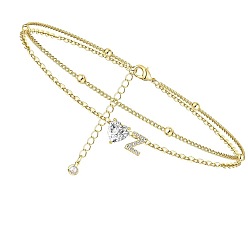 Letter Z Двухслойные браслеты на ногу с подвесками в виде сердца и буквы из латуни и кристаллов горного хрусталя, золотые, Письмо Z, 8-5/8 дюйм (220 мм)