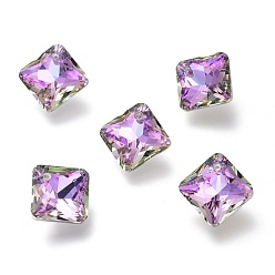 Светло-витражный Стеклянные стразы подвески, с покрытием на задной стороне, граненые, квадрат / ромб, витражный свет, 11.5x11.5x5 мм, отверстие : 1.2 мм