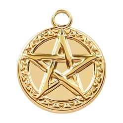 Золотой 304 подвески из нержавеющей стали, плоский круглый с шармом в виде звезды, золотые, 20x17 мм
