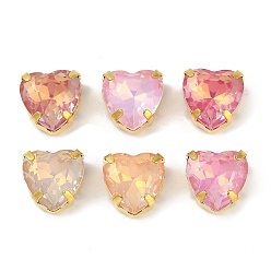 Золотой Латунные стеклянные стразы пришивные стразы, сердце, золотые, 10x10x7 мм, отверстие : 1 мм