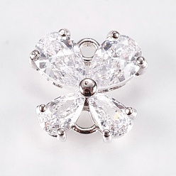 Платина Латунные микро проложить кубических ссылки циркония, прозрачные, никель свободный и свинец и кадмий освобождают, бабочка, платина, 10.5x11x4 мм, отверстие : 1 мм