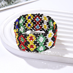 Разноцветный Браслеты из стеклянных бусин в богемном стиле для женщин, ромб, красочный, 6-3/4 дюйм (17 см)