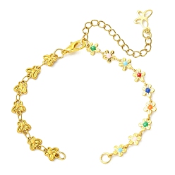 Золотой 304 Изготовление браслета из нержавеющей стали в виде бабочки и латунной эмалированной цветочной композиции, золотые, 8.66 дюйм (22 см), Перейти кольцо: 5x0.8 мм, внутренний диаметр: 3.4 мм