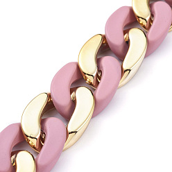 Pink Handmade Curb Chains, Twisted Chain, with Opaque Spray Painted Acrylic Linking Rings and CCB Plastic Linking Rings, Oval, for Jewelry Making, Pink, Link: 29x20x6mm, 39.37 inch(1m)/strand