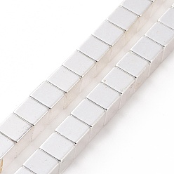 Silver Plated Electroplated Non-magnetic Synthetic Hematite Beads Strands, Square, Silver Plated, 8x8x8mm, Hole: 1mm, about 51pcs/strand, 15.83 inch(40.2cm)