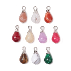 Платина Имитация драгоценных камней акриловыми подвесками, слеза, с железными петлями, платина, 22.5x11 мм, отверстие : 3 мм