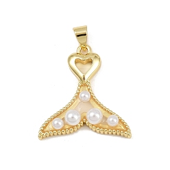 Другие Эпоксидная смола подвески, с латунной фурнитурой и бусинами из искусственного жемчуга, реальный 18 k позолоченный, рыбий хвост, 23.5x22.5x5.5 мм, отверстие : 5.5x3.5 мм