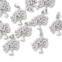 Platinum SHEGRACE Brass Clear Cubic Zirconia Pendants, Tree Charms, Cadmium Free & Lead Free & Nickel Free, Platinum, 16.5x13.5x2.5mm, Hole: 4x3mm