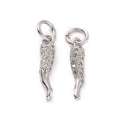 Платина Реечное покрытие латунь микро прозрачное паве кубический цирконий подвески, с целью перехода в кольце, долговечный, без кадмия и без свинца, рог изобилия / итальянский рог корничелло, платина, 14x3.5x3 мм, Перейти кольцо: 5x1 мм, внутренний диаметр: 3.5 мм