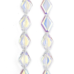 Прозрачный АВ Стеклянные бусины с гальваническим покрытием , ромб, AB цвет, ясно AB, 15x10x5 мм, отверстие : 1 мм, около 43 шт / нитка, 25.39'' (64.5 см)