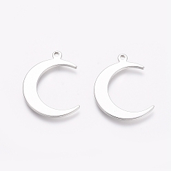 Platinum Rack Plating Brass Pendants, Cadmium Free & Lead Free,  Moon, Platinum, 22x16.5x1mm, Hole: 1.2mm