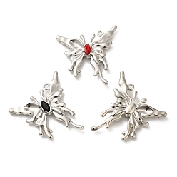 Platinum Spray Painted Alloy Micro Pave Cubic Zirconia Pendants, Butterfly Charm, Platinum, 32x30x5mm, Hole: 1.6mm
