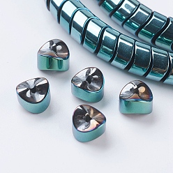 Green Plated PVD Vacuum Plating Electroplate Non-magnetic Synthetic Hematite Beads Strands, Grade A, Triangle, Green Plated, 8x8x5mm, Hole: 1mm, about 98pcs/strand, 15.9 inch(40.5cm)
