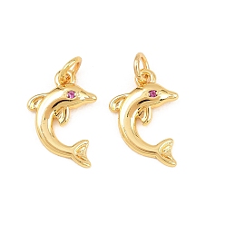 Dolphin Латунные микро проложить кубического циркония прелести, без свинца и без кадмия, стойки покрытие, долговечный, реальный 18 k позолоченный, дельфин, 13.5x9x1.5 мм, Перейти кольцо: 4x0.7 мм, внутренний диаметр: 2.5 мм