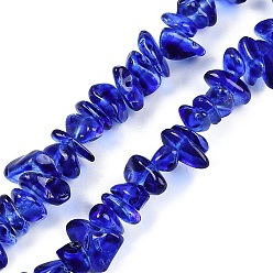 Синий Прозрачные стеклянные бусины, имитация драгоценных камней, самородки, синие, 4~11x8~10x2~8 мм, отверстие : 0.7 мм, 31.10'' (79 см)