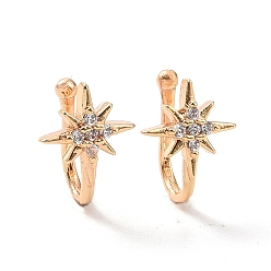 Chapado en Oro Real 18K Aretes de estrella con circonitas cúbicas transparentes, Joyas de latón sin piercing para mujer., real 18 k chapado en oro, 11x7x8 mm