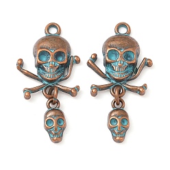 Skeleton Подвески из сплава , Хэллоуин, красная медь и зеленая патина, скелет, 32x16x3.5 мм, отверстие : 2 мм