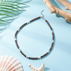 Верблюжий Ожерелья из натурального кокоса heishi, с 304 концевыми цепями из нержавеющей стали, цвет нержавеющей стали, верблюжие, 17.72 дюйм (45 см)