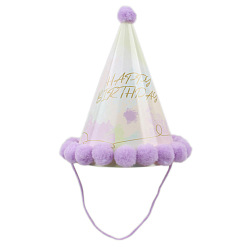 Сливовый Слово с днем рождения бумажная вечеринка шляпы конус, с помпонами, для украшения дня рождения, слива, 125x200 мм