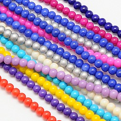 Mixed Color Eco-Friendly Round Baking Paint Glass Beads Strands, Cotton Cord Threaded, Mixed Color, 8mm, Hole: 0.7~1.1mm, about 52pcs/strand, 15 inch