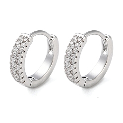 Platinum Brass Micro Pave Clear Cubic Zirconia Hoop Earrings, Platinum, 11.5x12x3mm