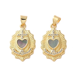 Черный Латунные микро проложить кубического циркония подвески, с оболочкой, сердце с крестными прелестями, стойки покрытие, прочное покрытие, без кадмия и без свинца, чёрные, 23x14.5x3.5 мм, отверстие : 4x3.5 мм