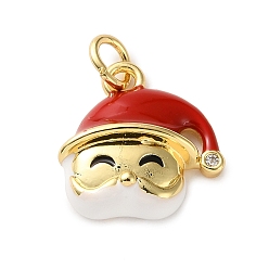 Santa Claus Латунные микро проложить кубического циркония подвески, с эмалью, без кадмия и без свинца, реальный 18 k позолоченный, с целью перехода в кольце, Дед Мороз, 15x14.5x4.5 мм, отверстие : 3.2 мм