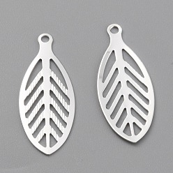 925 Sterling Silver Plated Brass Pendants, Long-Lasting Plated, Leaf, 925 Sterling Silver Plated, 23x9x0.5mm, Hole: 1.2mm