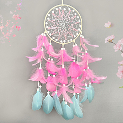 Hot Pink Woven Net/Web with Feather Suncatchers, Hanging Pendant Decorations, Hot Pink, 700mm