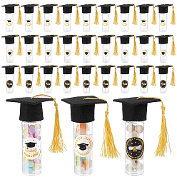 Mixed Color 30Pcs Clear PET Plastic Bead Storage Tubes with Aluminum Screw Top Caps, with 30Pcs Black Fabric Graduation Hat and 3 Sheets Paper Stickers, Mixed Color, Plastic Beads Bottle: 10.35cm, Capacity: 50ml(1.69fl. oz)
