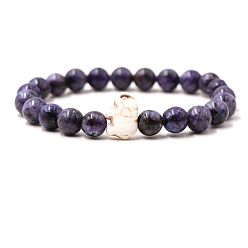 Аметист Браслеты из натуральных аметистов и синтетической бирюзы для мужчин и женщин, круглый и слон