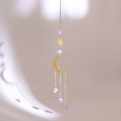 Солнце Натуральный аметист чипсы ловец солнца для окон радуга производитель, металлические подвесные украшения, для украшения дома и улицы, солнце, 380~400 мм