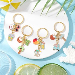 Golden Alloy Enamel Keychains, with Iron Split Key Rings, Marine Theme, Mixed Shapes, Golden, 70mm, 4pcs/set