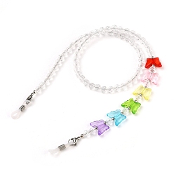 Colorful Butterfly Design Eyeglass Chains for Women, Glasses String Holder, with Acrylic Beads, 304 Stainless Steel Lobster Claw Clasps, Colorful, 21.06 inch(53.5cm)