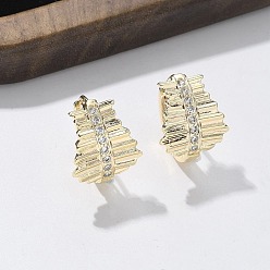 Настоящее золото 18K Серьги-кольца из латуни с прозрачным кубическим цирконием, реальный 18 k позолоченный, 15.5x13x12.5 мм