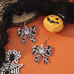 Черный Акриловые серьги-подвески в виде призрака с бантом на Хэллоуин, платина, чёрные, 57x32 мм