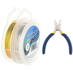 Golden & Silver DIY Wire Wrapped Jewelry Making Kits, Including Copper Wire and Iron Side Cutting Pliers, Golden & Silver, 20 Gauge, 0.8mm thick, about 10m/roll, 2rolls/set