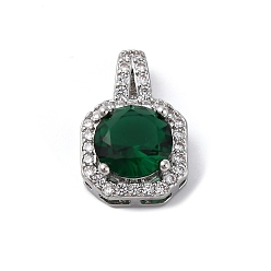 Темно-Зеленый Латунные микро проложить кубического циркония подвески, квадратных амулеты, темно-зеленый, 17x11x6 мм, отверстие : 5x1.5 мм