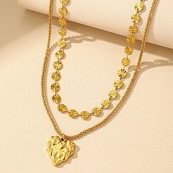 Золотой 304 подвеска в виде сердца из нержавеющей стали, плоская цепочка с пайетками, двухслойные ожерелья для женщин, золотые, 16.93 дюйм (43 см), 18.11 дюйм (46 см), 2 шт / комплект
