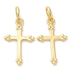 Настоящее золото 18K Стойки обшивки латунные подвески, долговечный, без кадмия и без свинца, крест прелести, реальный 18 k позолоченный, 25x15x2 мм, отверстие : 4.2 мм