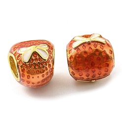 Coral Christmas Brass Enamel European Beads, Large Hole Beads, Lead Free & Cadmium Free, Bowknot Pattern, Real 18K Gold Plated, Coral, 9x9x9mm, Hole: 5mm