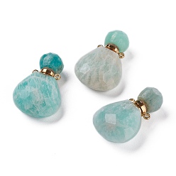 Амазонит Подвески для флаконов духов из натурального амазонита в виде слезы, с 304 фурнитурой из нержавеющей стали, граненые, золотые, 26~26.5x17x8~8.5 мм, отверстие : 1.4 мм, емкость: около 2 мл (0.06 жидких унций)