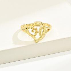 Letter H Латунные алфавитные регулируемые кольца для женщин, без кадмия, без никеля и без свинца, с сердцем, Письмо ч, 17 мм, размер США 6 1/4 (16.7 мм)