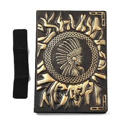 Black A6 3D Embossed PU Leather Notebook, with Paper Inside, Rectangle with Indian Head Pattern, for School Office Supplies, Black, 213x147x21mm
